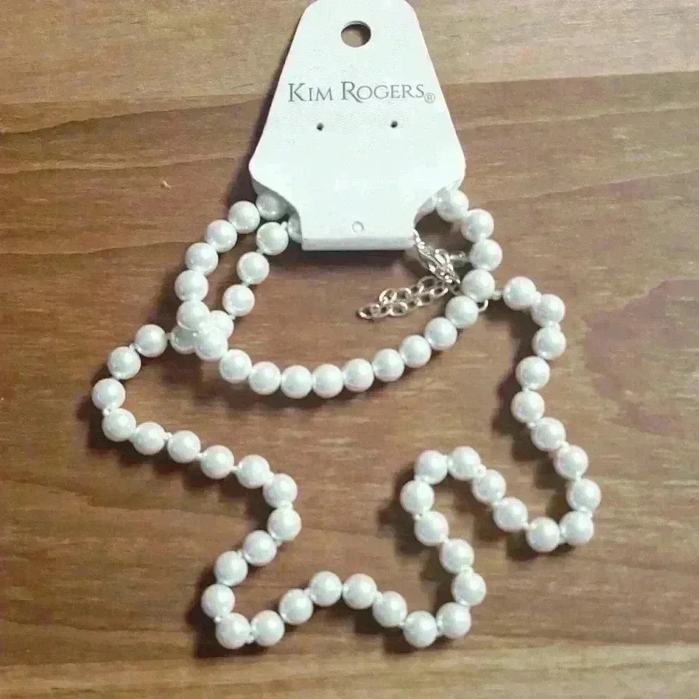 NWT Kim Rogers adjustable glass pearl chocker + stretch bracelet set